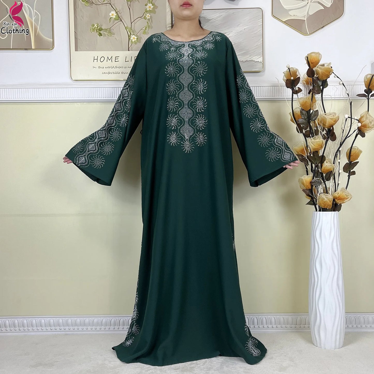 2025New High-Quality Dubai Muslim Abaya for Women Dress Islamic Turkey Femme Clothing Long Sleeve Loose African Dress With Scarf.