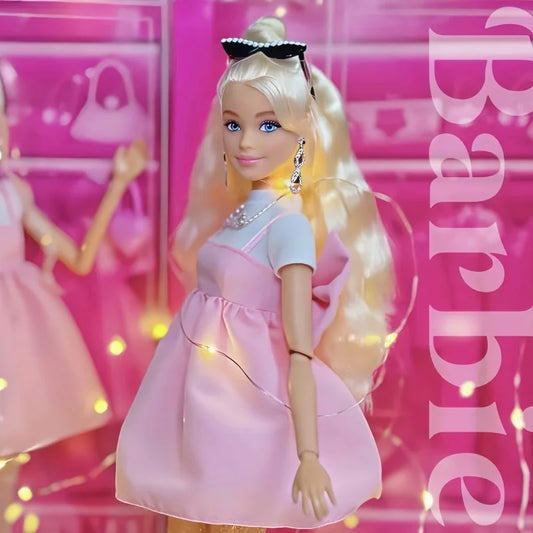 Genuine Barbie Deluxe Style Dolls Pink Dress Outfit Blond Hair Knot Bow Accessories Toys For Girls Sweet Birthday Gift In Stock.
