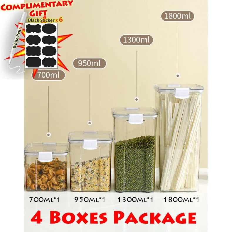 Food Box Storage Container With Airtight Lid Condiment Organizer Plastic Dispenser Jar Hermetic Kitchen Cereal Snack Spaghetti