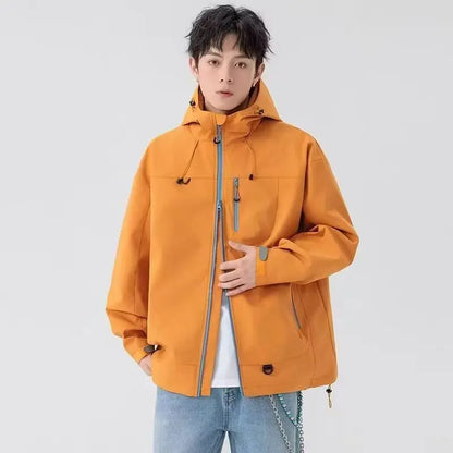 Outdoor Windbreaker Hooded Jacket Men Softshell Zip Up Windproof Waterproof Mountain Skiing Hiking Camping Jacket Autumn Coats