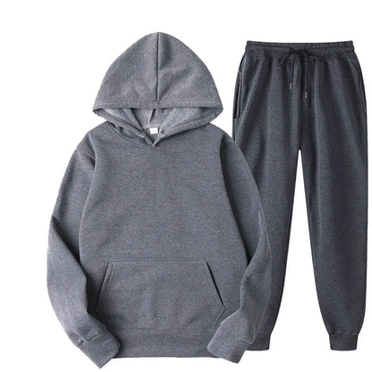 Men Tracksuit 2 Pieces Sets Hooded Sweatshirt +Drawstring Pants Male Hoodies Running Sportswear Men Women Autumn Sportwear.