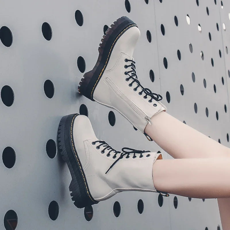 Autumn Winter Fashion Round Toe Lace-up Shoes Womens Boots Zip Ankle Boots For Women High Heels Basics Casual