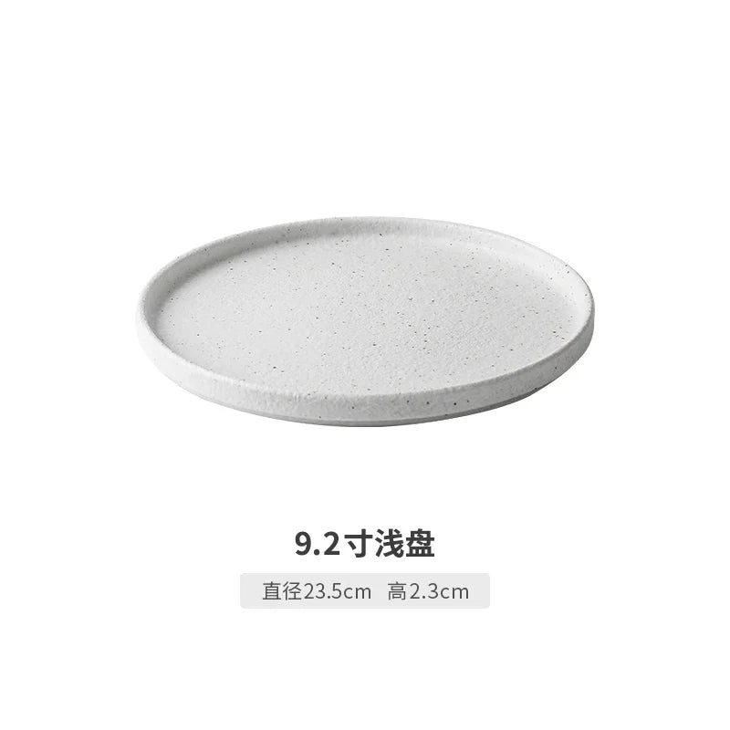 Japanese-style Tableware Set Bowls and Plates Round White Ink Point Dinner Plates Home Creative Western Dishes Dinner Plates.
