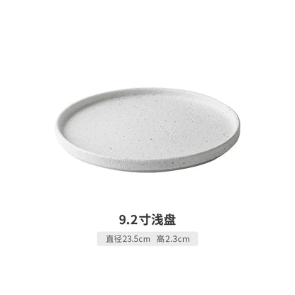 Japanese-style Tableware Set Bowls and Plates Round White Ink Point Dinner Plates Home Creative Western Dishes Dinner Plates.