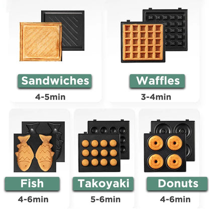 Electric Sandwich Maker Breakfast Machine Household Light Food Multi-Function Waffle Maker Takoyaki Toast Donut Pressure Toaster.