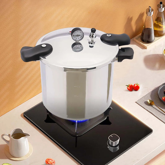 22L Aluminium Alloy Pressure Canner 90Kpa Thickened Explosion-proof Pressure Cooker Pot with Pressure Gauge and Safety Valve.