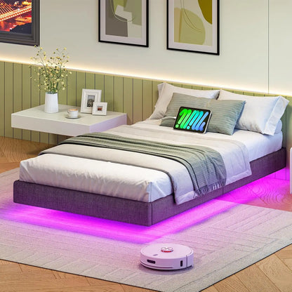 Gästebett 90 x 200 cm mit Ladestation und LED-Beleuchtung, Bettrahmen, einfache Montage zum Schlafen