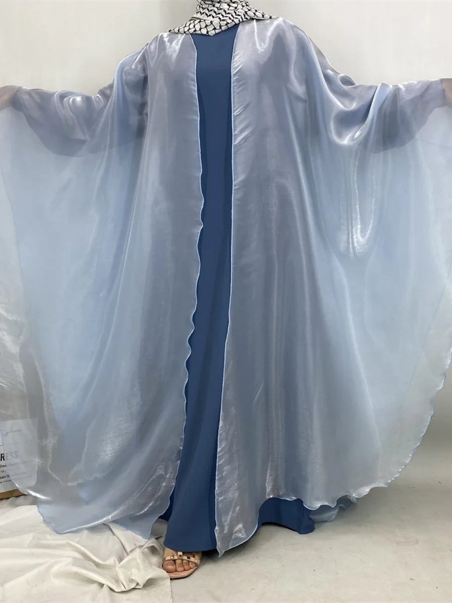 Muslim Women Dubai Abaya Stain batwing sleeve Long Dress Kimono Cardigan Kaftan Modest Robe Femme Islam African Dresses Kebaya.