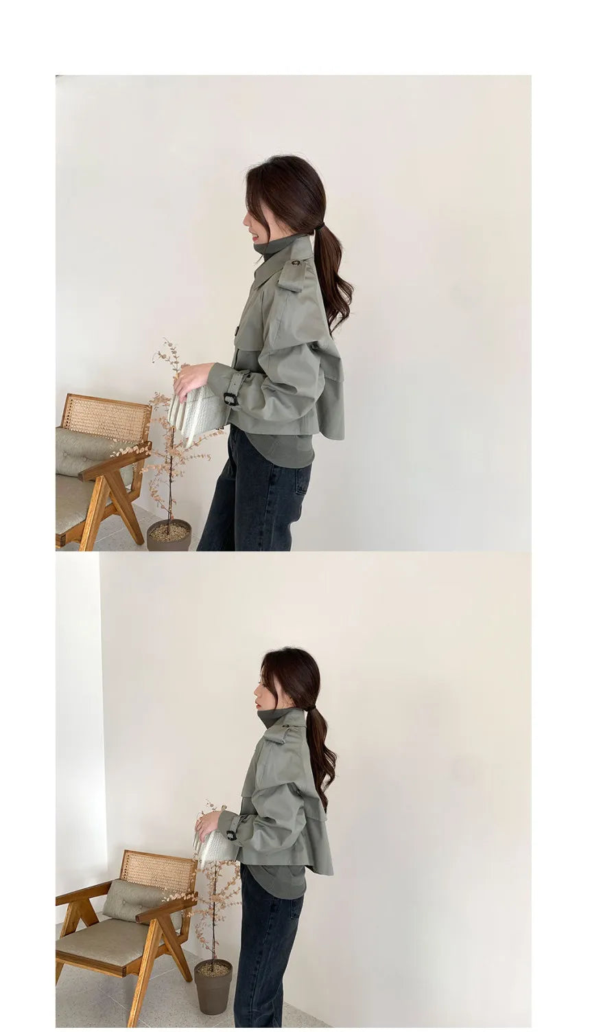 Vintage Zweireiher Graben Jacken Frauen Lose Chic Büro Dame Crop Tops Herbst Weibliche Mäntel Alle-spiel Lose Windjacke