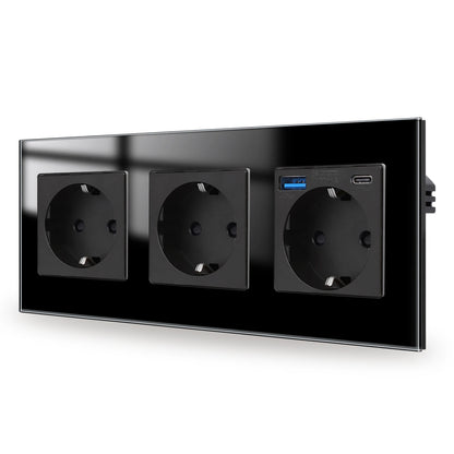 Bingoelec Wandsteckdose, Touch-Lichtschalter mit USB, 20 W, Typ C, Schnellladesteckdose, Glasscheibe, EU-Standard-Steckdosen.