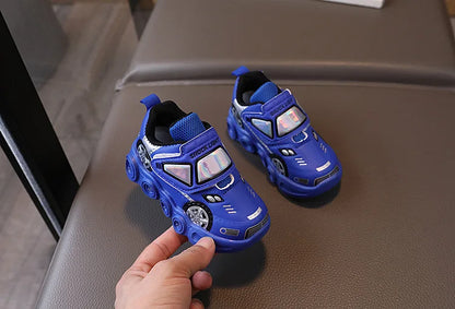 Diseny Kids'Casual Shoes Led Light Car Club Cartoon PU Leather Spring Shoes For Children Anti-slip Red Blue Shoes Size 21-30.