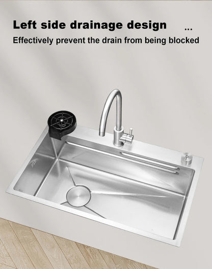 304 Stainless Steel Kitchen Sink Silver Embossed Large Single Slot Home Improvement Multifunction Wash Basin For Kitchen