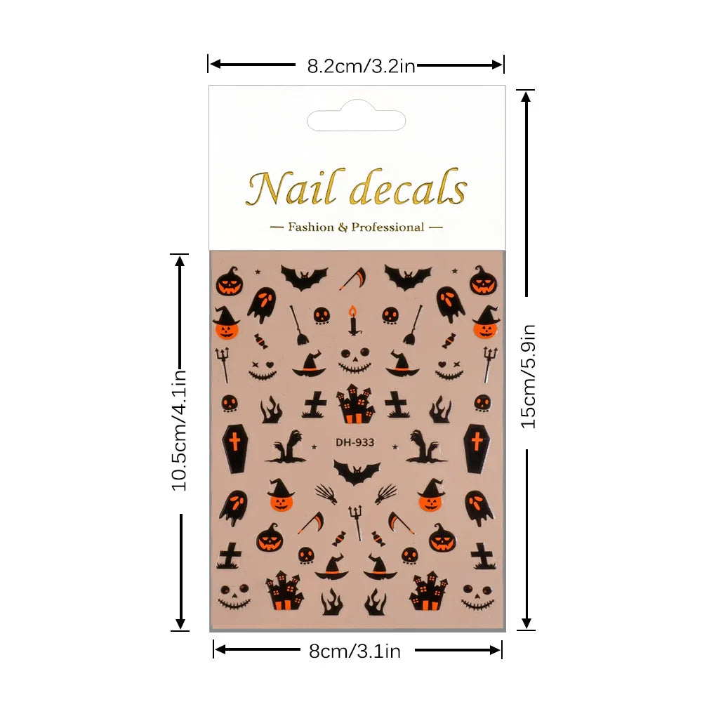 1/5pcs Demon Pumpkin Bat Skull Nail Art Stickers Halloween Dark Style Nail Stickers DIY Self Adhesive Manicure Decoration Decals.