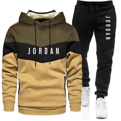 A stylish two-piece set for men's autumn and winter jogging and fitness in 2025: long-sleeved sweatshirt, hooded sweatshirt and.