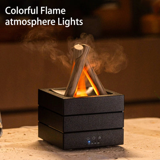 280ml Flame Aroma Diffuser USB Air Humidifier Colorful Atmosphere Light and Remote Control Bonfire Essential Oil Aroma Diffuser.