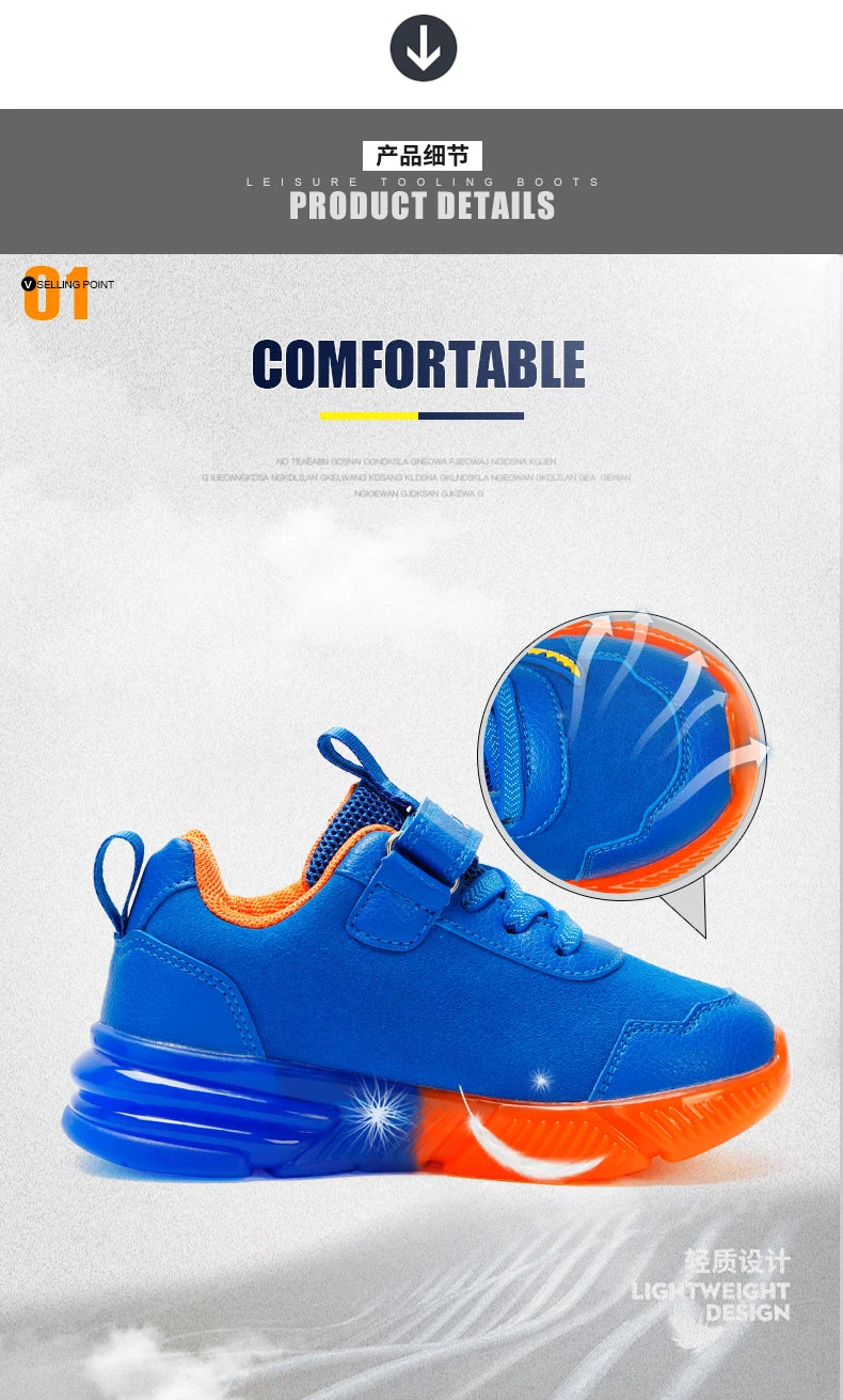 EXDINO Dinosaur Little Kids Spring Autumn LED Light Up Shoes Children Spinosaurus Boys Glowing Casual Sports Sneakers Non-slip.