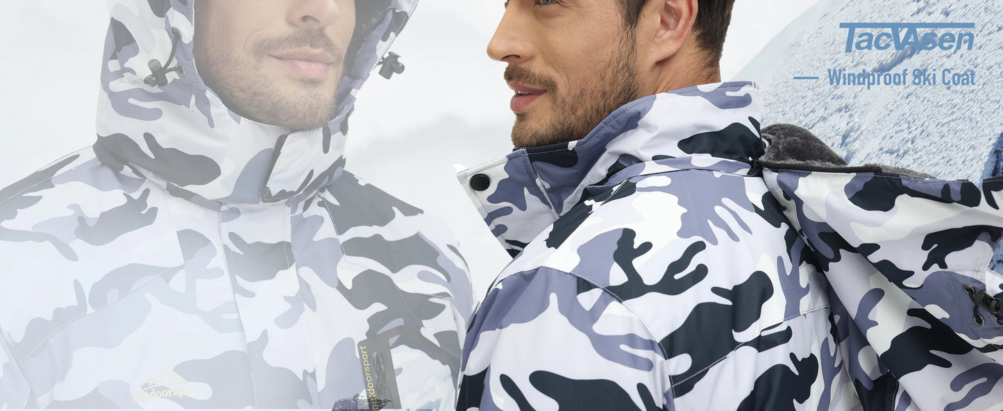TACVASEN Fleece Lining Mountain Jackets Mens Hiking Jackets Outdoor Removable Hooded Coats Ski Snowboard Parka Winter Outwear.