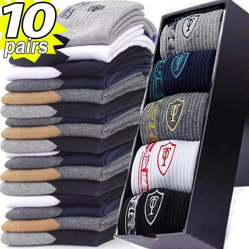 10pairs Breathable Cotton Sports Stockings Men Bamboo Fiber Autumn and Winter Men Socks Sweat Absorption Deodorant Business Sox.
