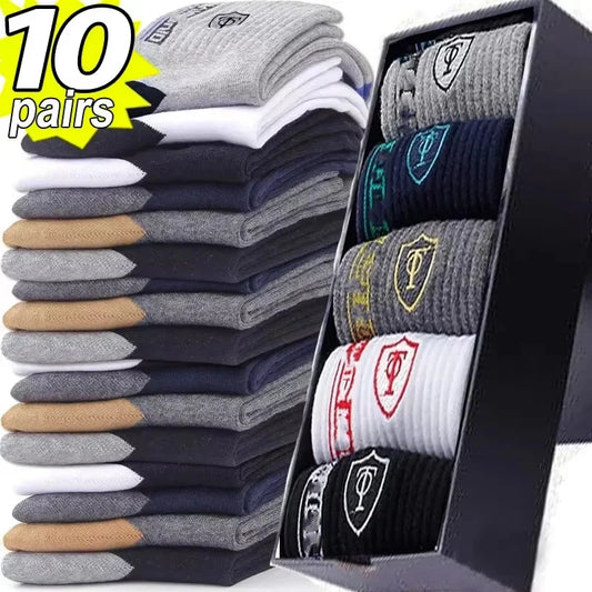 10pairs Breathable Cotton Sports Stockings Men Bamboo Fiber Autumn and Winter Men Socks Sweat Absorption Deodorant Business Sox.