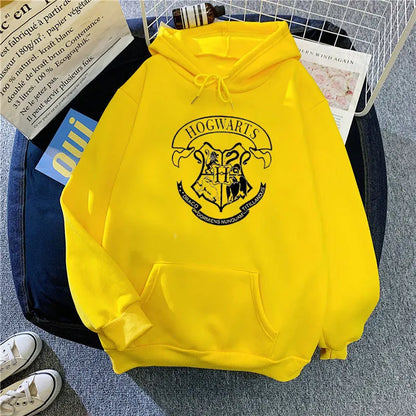 Fashion y2k Hogwarts Printed Hoodies Women Sweatshirt Autumn Winter Long Sleeves Plus Velvet Casual Loose Fleece Tops Oversized.