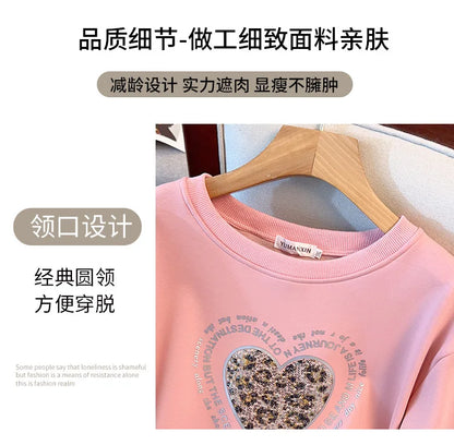 175 kg Plus Size Damen Büste 170 Frühling Herbst Lose Rundhals Langarm Bedrucktes Sweatshirt Schwarz Rosa 5XL 6XL 7XL 8XL 9XL.