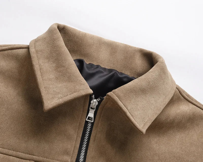Spring Autumn New Fashion Men's American High Street Solid Color Chamois Multi Pocket Zipper Jacket Coat Casual Trendy Coat Male.