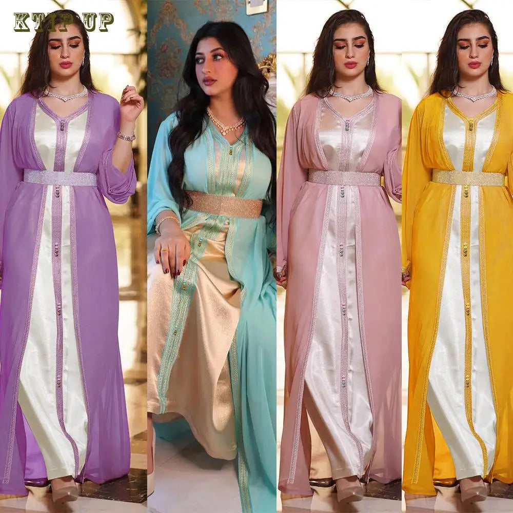 Abaya Marokkanisches Dubai-Kaftan-langes Kleid für muslimische Frauen, Ramadan, Arabisch, Luxus-Stickerei-Spitze, Hochzeitskleid, islamisches Ne