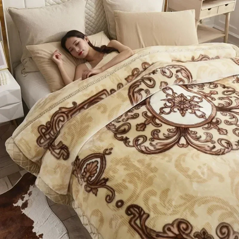Double-layer Thick Plush Blanket Warm Skin Friendly in Winter Quilt Multiple Non Shedding Prints High Quality Bedding Article