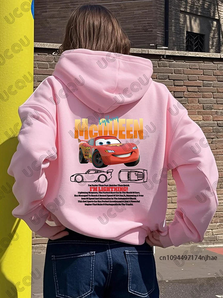 Autumn Winter Lightning McQueen Print Hoodies For Women Fashion Long Sleeve Cotton Pullover Casual Streetwear Couples Tops.