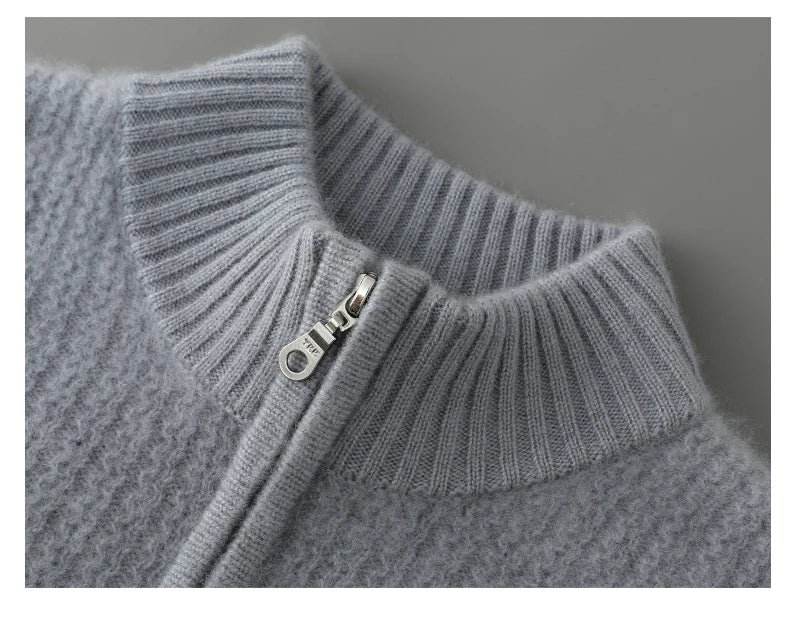 Men's 100% Merino Wool Thicken Sweater Half Zipper Mock Collar Pullover Autumn Winter Cashmere Knitwear Business Casual Clothing