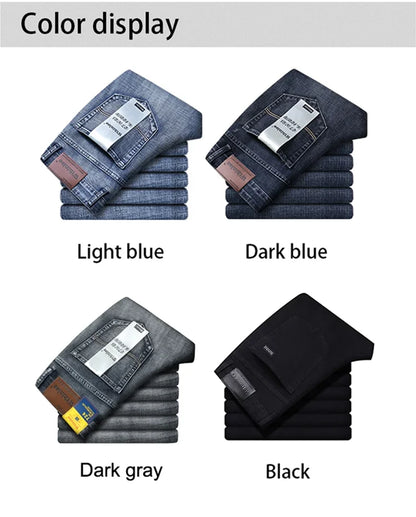 Wthinlee New Business Men's Jeans Casual Straight Stretch Fashion Classic Blue Black Work Denim Trousers Male Brand Clothing.