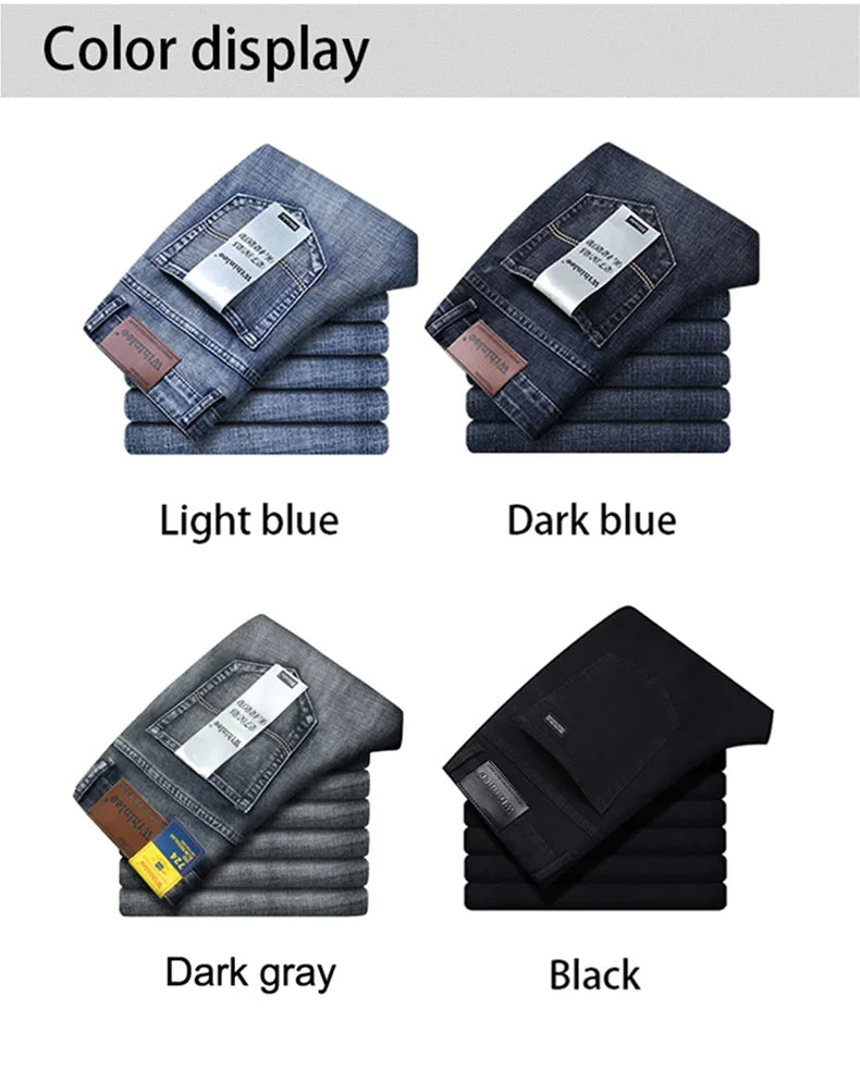 Wthinlee New Business Men's Jeans Casual Straight Stretch Fashion Classic Blue Black Work Denim Trousers Male Brand Clothing.