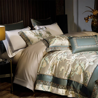 Luxury Satin Jacquard Egyptian Cotton 4/6/10Pcs European Palace Wedding Bedding Set Silky Duvet Cover Set Bed Sheet Pillowcases.