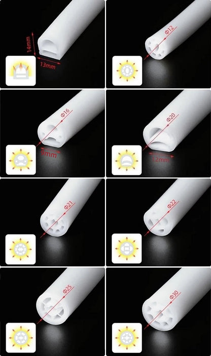 360° Glowing Round LED Neon Tube Rope Lamp Flexible Silicone Diffuser Channel WS2811 WS2812B Soft IP65 Outdoor Tape Strip Lights.