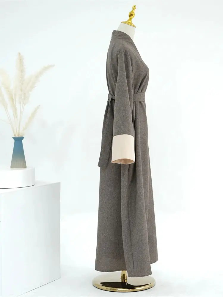 Ramadan Eid Open Linen Abaya Kimono Turkey Islam Muslim Modest Kaftan Dress Prayer Clothes For Women Kebaya Robe Femme Musulmane.