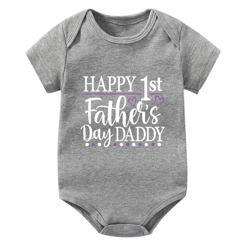 Happy 1st Vatertag Papa Druck neugeborenes Baby Jungen Mädchen Stram pler Kleidung Kleinkind Sommer Kurzarm Body Väter Tag Geschenke