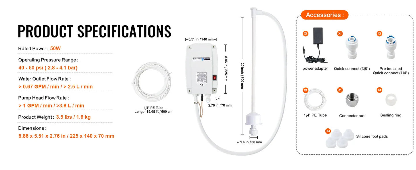 SucceBuy Bottled Water Dispensing Pump w/PE Pipe 1 Gal/MIN 40 PSI for Coffee Tea Machine Water Dispenser Refrigerator Ice Maker.