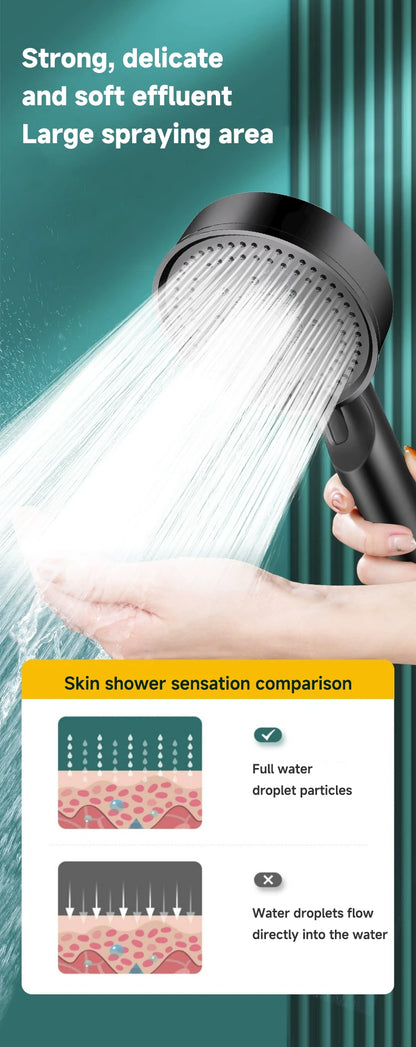 5 Modes Pressure Boost Shower Head Multifunction Adjustable Large Water Shower Nozzle Massage Bathroom Accessory