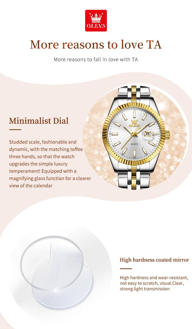 OLEVS 5593 Woman Watch Stainless Steel Waterproof Auto Date Elegant Ladies Wristwatch Luxury Original Quartz Watch for Women New.