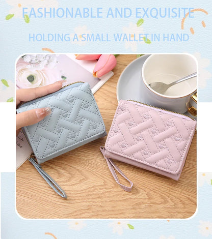 Women's Short Embroidered Love Zero Wallet Zipper Buckle Large Capacity Card Bag Versatile Fashion Simple.