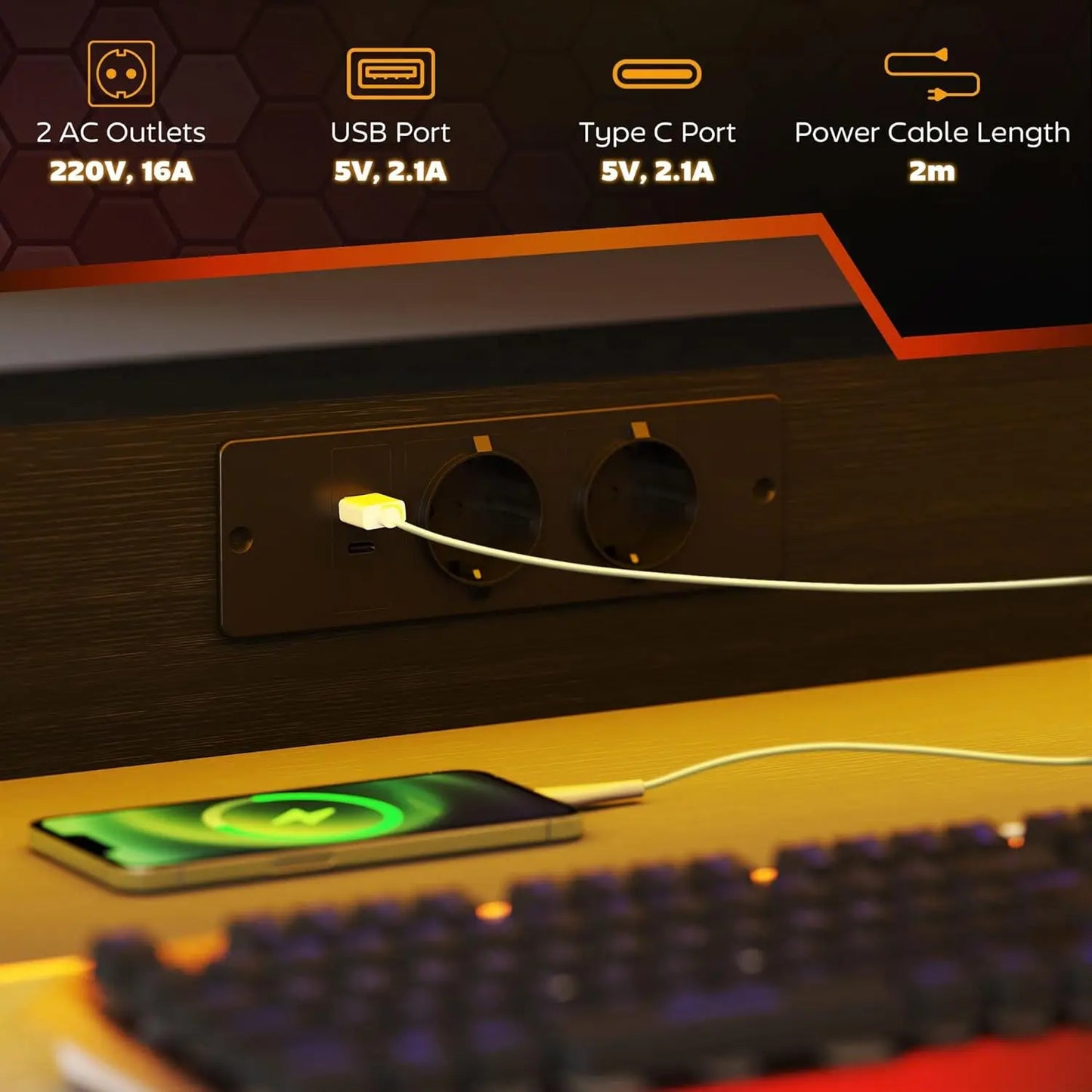 Gaming-Schreibtisch mit LED-Beleuchtung und Monitorständer, 100 x 60 cm Computer-Gaming-Tisch, PC-Tisch mit USB, TYP C und Fernbedienung