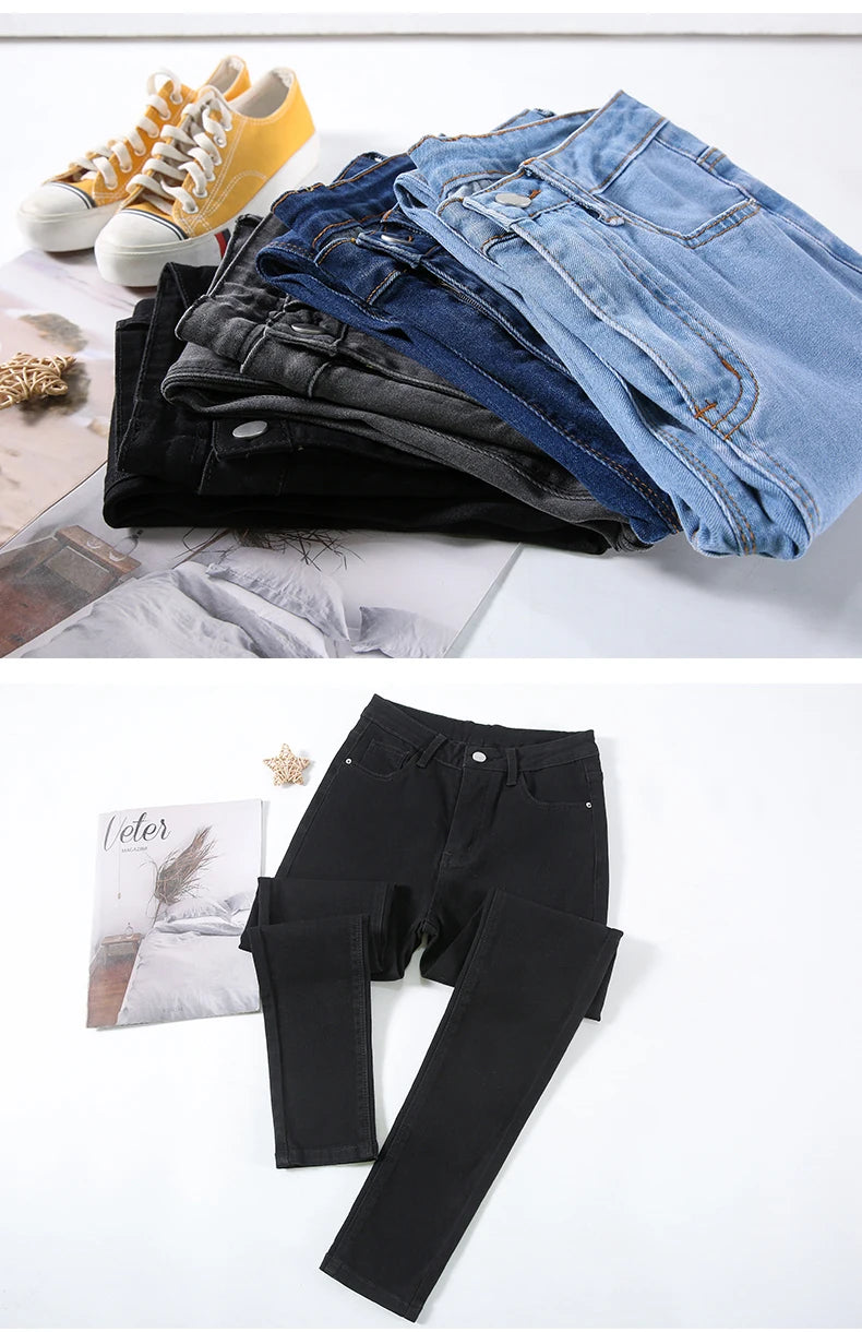 2024 New Sexy Skinny Jeans Women Hip Lift Stretch Pencil Denim Pants Casual Soft Slim Female Trousers Black Gray Blue.