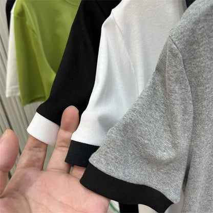 Summer Hot Sale Of The Season Women's Grey Short Sleeve Polo Neck T-Shirt Pure Cotton Slim Fit Base Shirt Trendy Top Quality Chi.