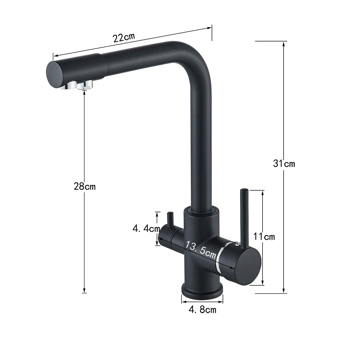 Balck Kitchen Filtered Faucet Brass Purifier Faucet Dual Sprayer Drinking Water Beige with Dot Vessel Sink Mixer Tap Torneira