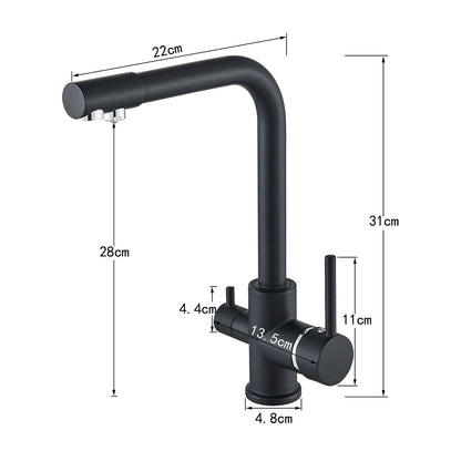 Balck Kitchen Filtered Faucet Brass Purifier Faucet Dual Sprayer Drinking Water Beige with Dot Vessel Sink Mixer Tap Torneira
