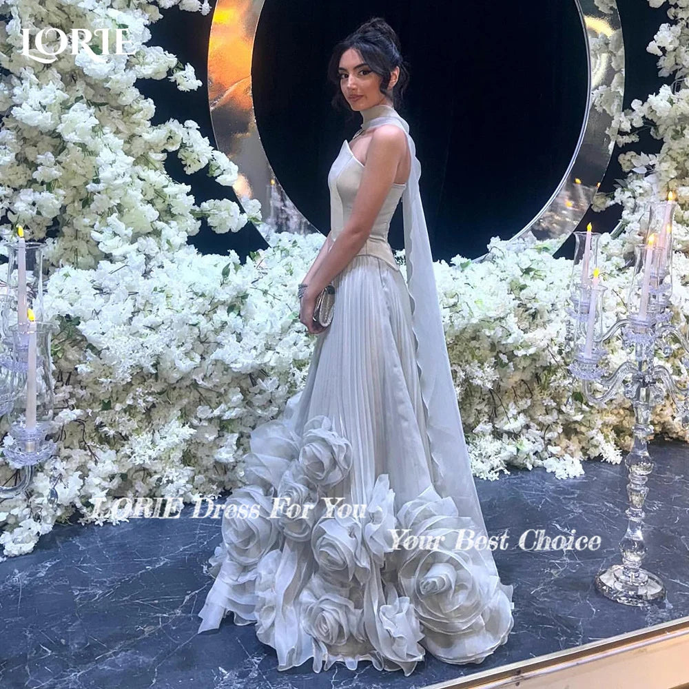 LORIE 3D-Blumen, A-Linie, Abendkleid, trägerlos, zweiteilig, Korsett, Prinzessin, Abendkleid, Falten, Illusion, rückenfrei, Ballkleid, individuell gestaltet.