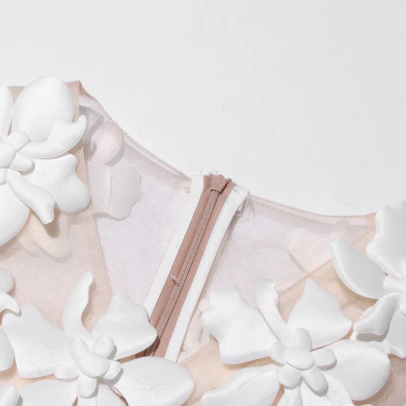 ZMEENNA Elegant White Floral Applique Jumpsuit For Women Sleeveless Wide Leg Romper With Sheer Mesh Top Perfect ZM726.