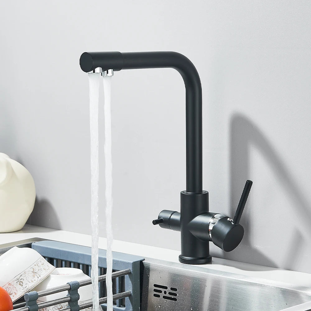 Balck Kitchen Filtered Faucet Brass Purifier Faucet Dual Sprayer Drinking Water Beige with Dot Vessel Sink Mixer Tap Torneira