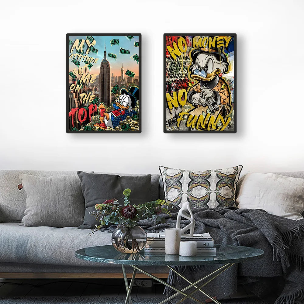 MINISO Disney Marvel Donald Duck Home Living Room Bedroom Art Poster Street Graffiti Children's Room Wall Mural Canvas HD Prints.