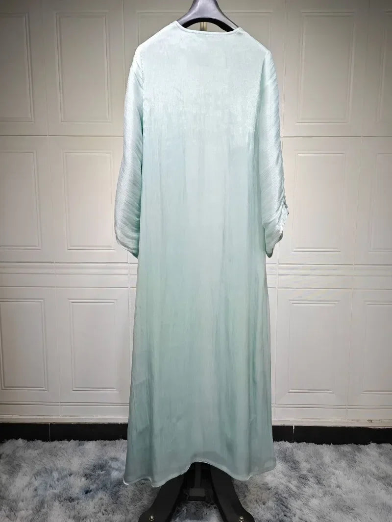 2025 Ramadan Satin muslimischen bescheidenen Kleid arabische Frauen öffnen Abaya Dubai islamische Langarm Cardigan Kleidung Truthahn schlichte Robe